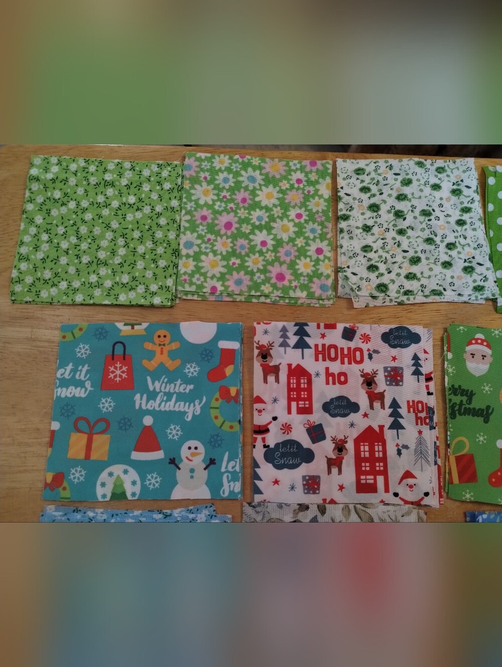 50 Piece Mixed Fabric Squares Bundle 4x4 Christmas Floral Polka Dot Quilt Scrap - Picture 3 of 6